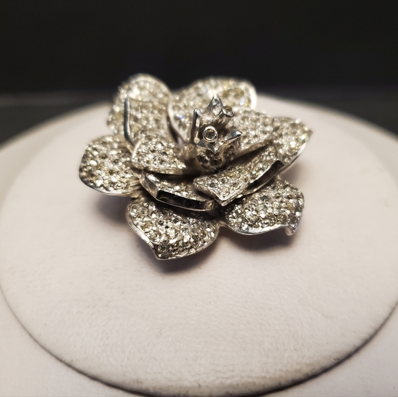 Vintage Keyes Pavé Rhinestone Rose Brooch - Picture 3 of 9